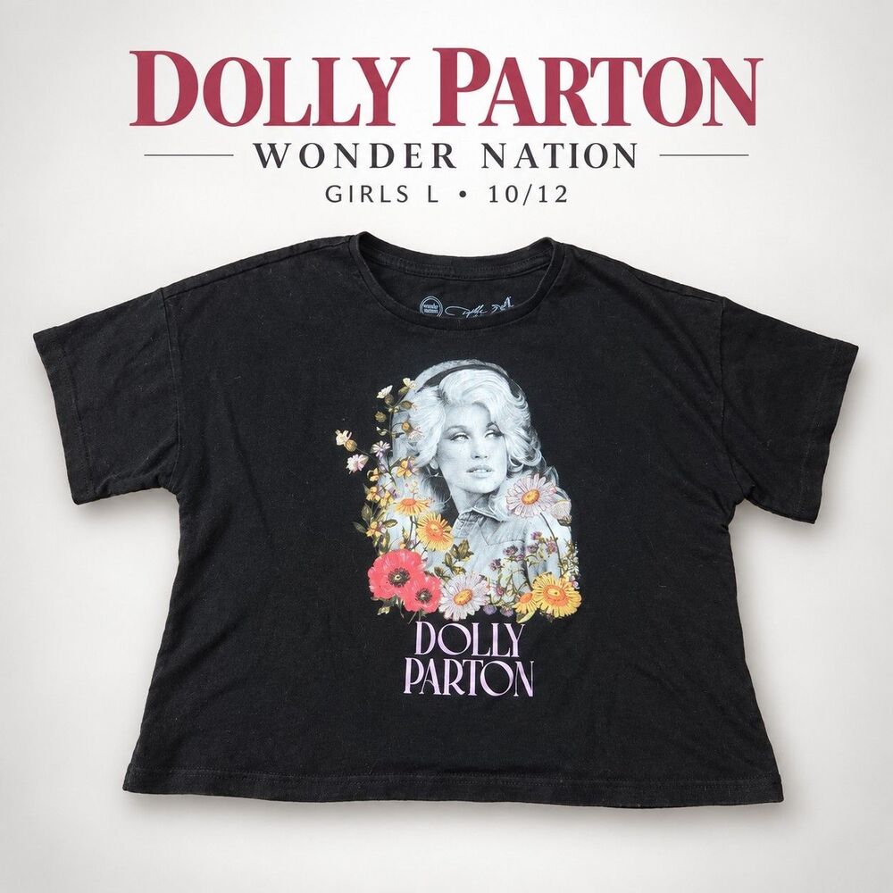 Wonder Nation Girls Dolly Parton Floral Graphic T-Shirt Black L 10/12